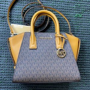 Michael Kors Avril Small Marigold Signature PVC Top Zip Satchel Crossbody Bag